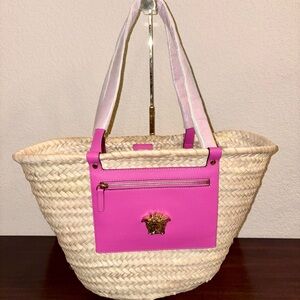 Versace Fuchsia Large Straw Tote Bag